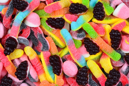 Assorted gummy candies. Top view.の写真素材