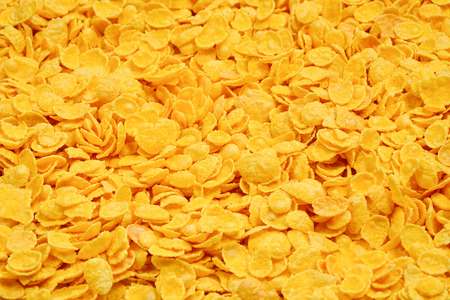 Corn-flakes background and texture. Top view. cornflake cereal box for morning breakfast.の写真素材