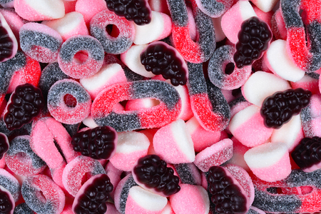 Assorted gummy candies. Top view. Jelly  sweets.の写真素材
