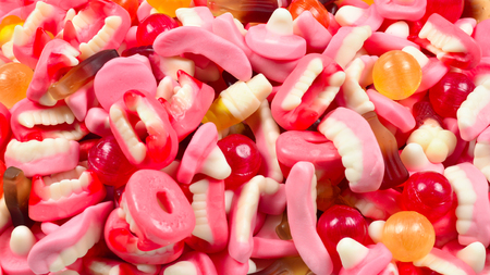 Assorted gummy candies. Top view. Jelly  sweets.の写真素材