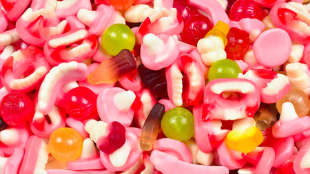 Assorted gummy candies. Top view. Jelly  sweets.の写真素材