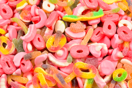 Assorted gummy candies. Top view. Jelly  sweets.の写真素材