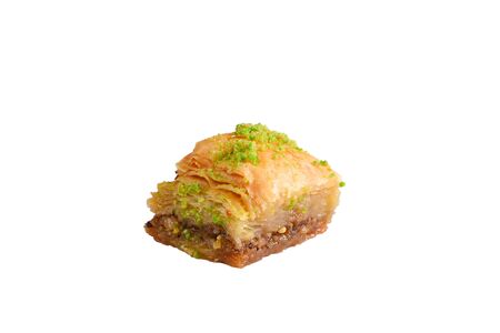 Pistachio baklava on a white background. Dessert.の写真素材