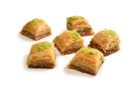 Pistachio baklava on a white background. Dessert.の写真素材