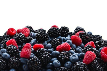 Blackberry, raspberry, blueberry background.  Top view.の写真素材