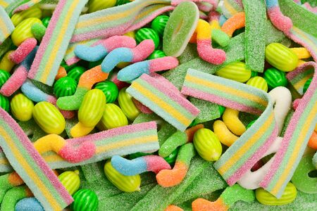 Assorted gummy candies. Top view. Jelly  sweets.の写真素材