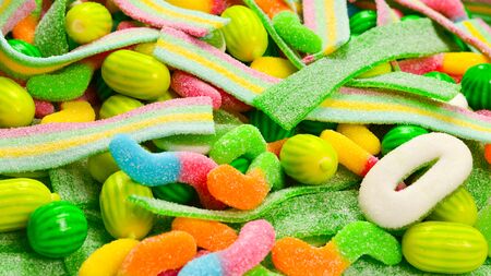 Assorted gummy candies. Top view. Jelly  sweets.の写真素材