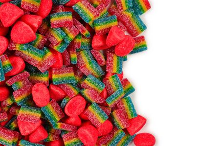 Juicy colorful jelly sweets isolated on white. Gummy candies. .の写真素材