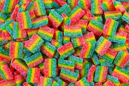 Rainbow juicy gummy candies background. Top view. Jelly  sweets.の写真素材