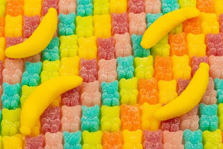 Jelly sweats bears rainbow pattern. Top view.の写真素材