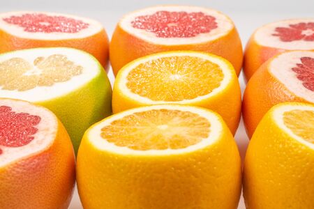 Grapefruit, orange, pomegranate, citrus sweetie on white background. の写真素材