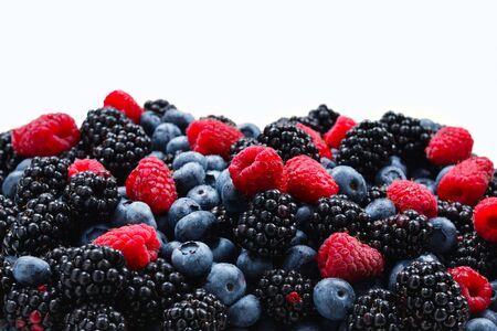 Blackberry, raspberry, blueberry background.  Top view.の写真素材