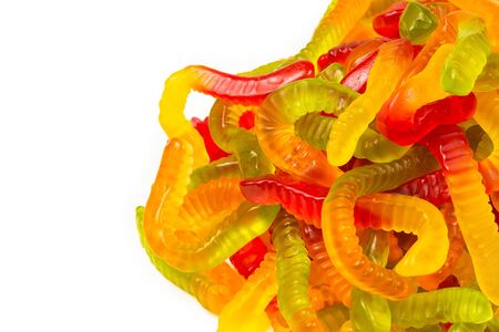 Juicy colorful jelly sweets. Gummy candies. Snakes.の写真素材