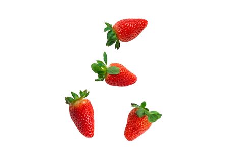 Strawberry. Fresh berries macro. Isolated on white. の写真素材