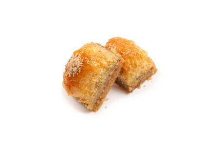 Delicious sweet baklava isolated on white background. Top view.の写真素材