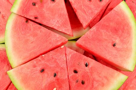Juicy watermelon slices background. Top view.