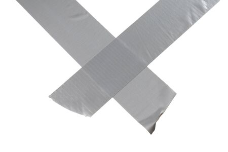 Silver scotch tape pieces isolated on white background. Top view.の写真素材