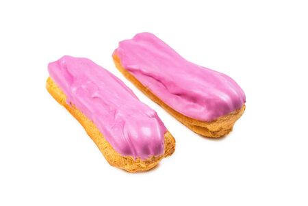 Fresh tasty eclairs isoalted on white background. Top view.の写真素材