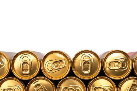 Group of aluminium cans in a row, cold drink. Isolated on white. の写真素材