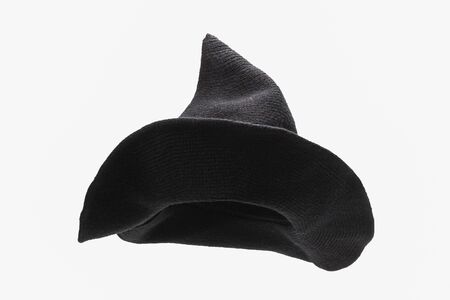 Witch wool hat isolated on white background. Halooween cloth. 