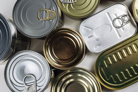 Mix of cans isolated on white background. Copy space.の写真素材