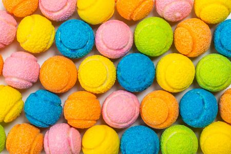 Colorful tennis balls isolated on white. Top view. の写真素材