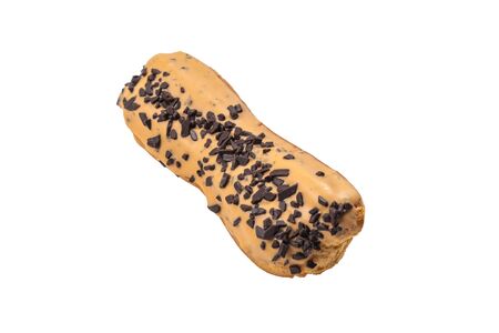 Fresh tasty eclairs isoalted on white background. Top view.