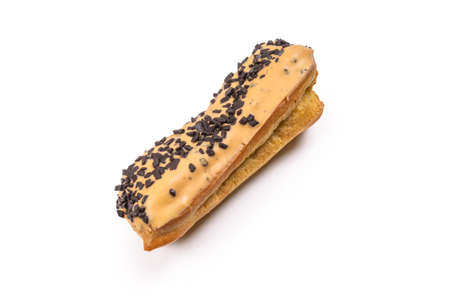 Fresh tasty eclairs isolated on white background. Top view.