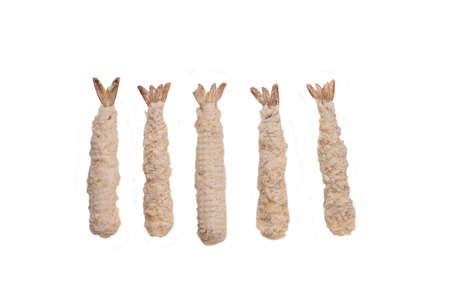 Raw shrimp tempura isolated on white background.