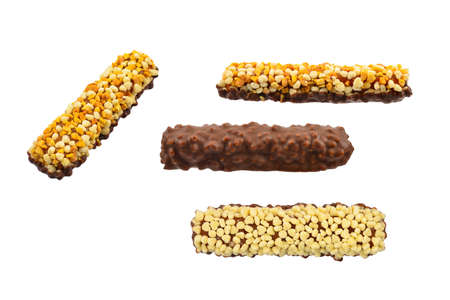 Chocolate bar with nuts isolated on white backgroundの写真素材