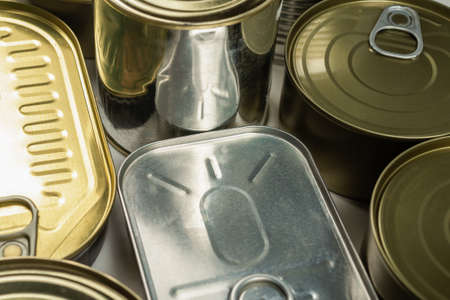 Mix of cans isolated on white background. Copy space.の写真素材