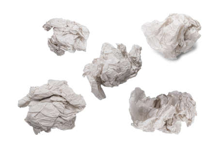 Crumpled white paper isolated on white background. Copy space.の写真素材