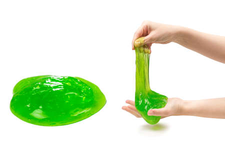 Green slime toy isolated on white. Top view.