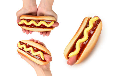 Hot dog isolated on white background. Copy space.の写真素材