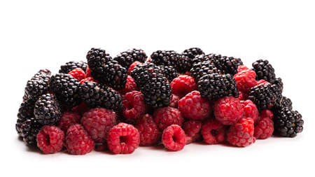 Tasty raspberry and blackberry background. Top view.の写真素材