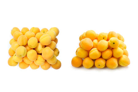 Ripe juicy orange apricots isolated on white background.の写真素材