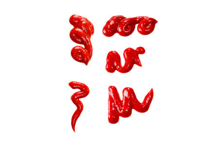 Ketchup splashes isolated on white background.の写真素材