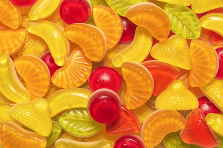Assorted tasty gummy candies. Top view.の写真素材
