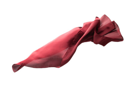 Flowing red silk scarf isolated on white background.の写真素材