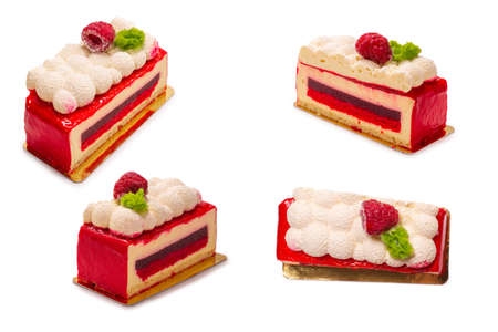 Raspberry cake isolated on white background.の写真素材