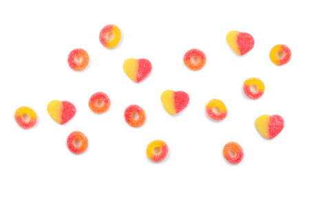 Assorted gummy candies. Top view. Jelly sweets.