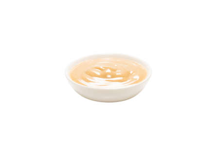 Mushroom sauce in a bowl isolated on white background. Top view.の写真素材