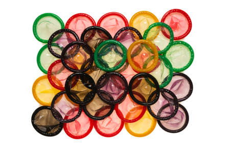 Colorful condoms background. Top view.の写真素材