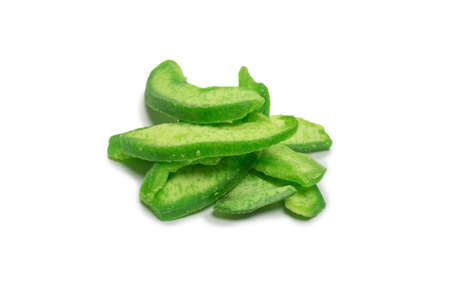 Slices of dried pummelo isolated on white background. Top view.の写真素材