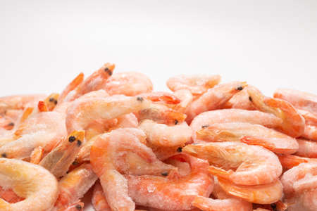 Fresh shrimps in ice. Top view.の写真素材