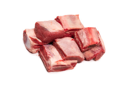 Raw beef ribs isolated on white background. Top view.の写真素材