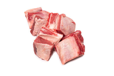 Raw beef ribs isolated on white background. Top view.