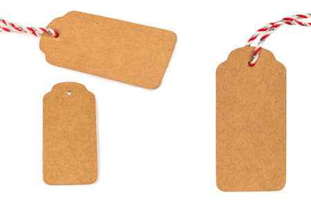 Brown tag isolated on white background. Copy space.