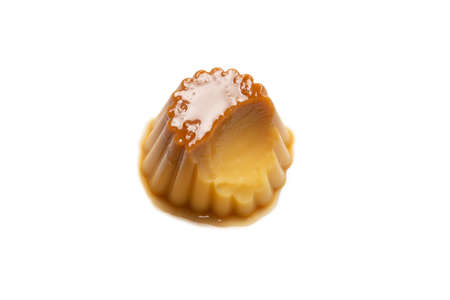 Tasty caramel pudding isolated on a white background. Top view.の写真素材