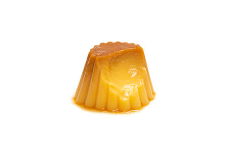 Tasty caramel pudding isolated on a white background. Top view.の写真素材